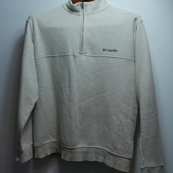 Columbia Mens Cream Pullover 1/4 Zip M Cotton Blend Sweatshirt Mock Neck - Picture 15 of 16